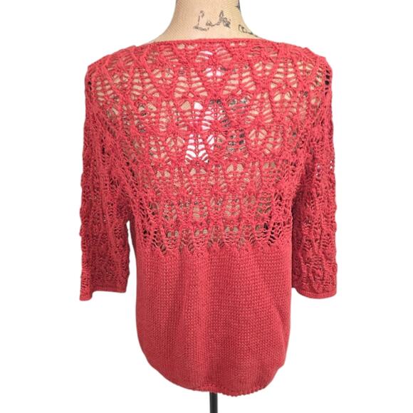 Chico's Salmon Open Weave Crochet Knit Top Sweater Size 2 Large New!! - Picture 2 of 6